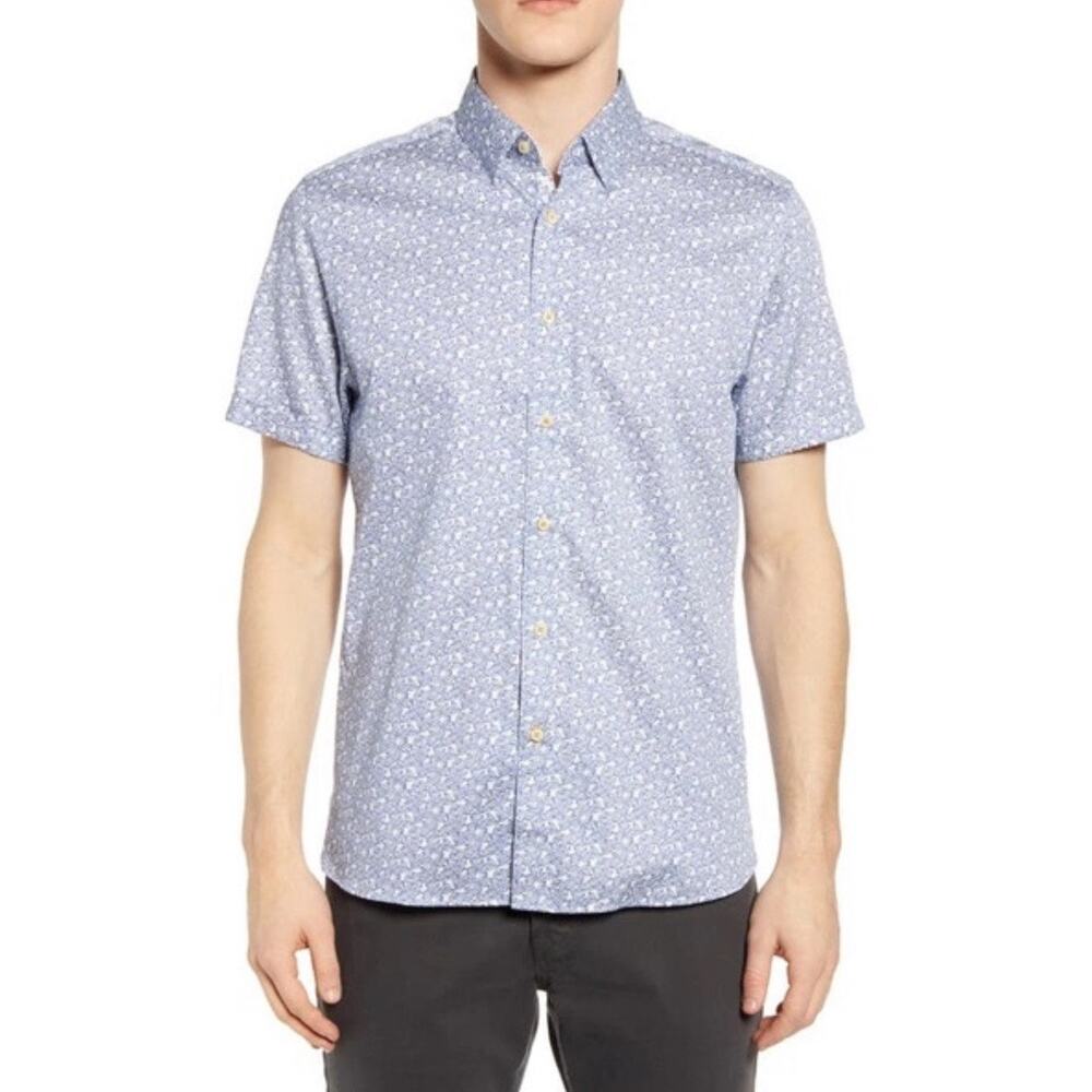 Ted Baker Leaf Print Short Sleeve Button Down